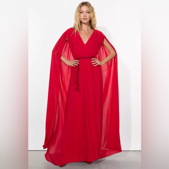Alice + Olivia Dresses & Skirts - NWT $895 Alice and Olivia Zenaida Maxi Cape Dress Bright Ruby